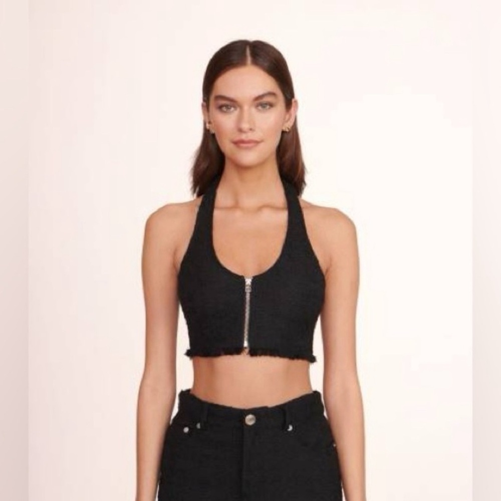 Staud Becca Halter Neck Tweed Top in Black Size 00 XXS NWOT